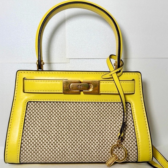 Tory Burch Lee Radziwill Petite Top Handle Canvas/Leather Tote - Picture 3 of 17